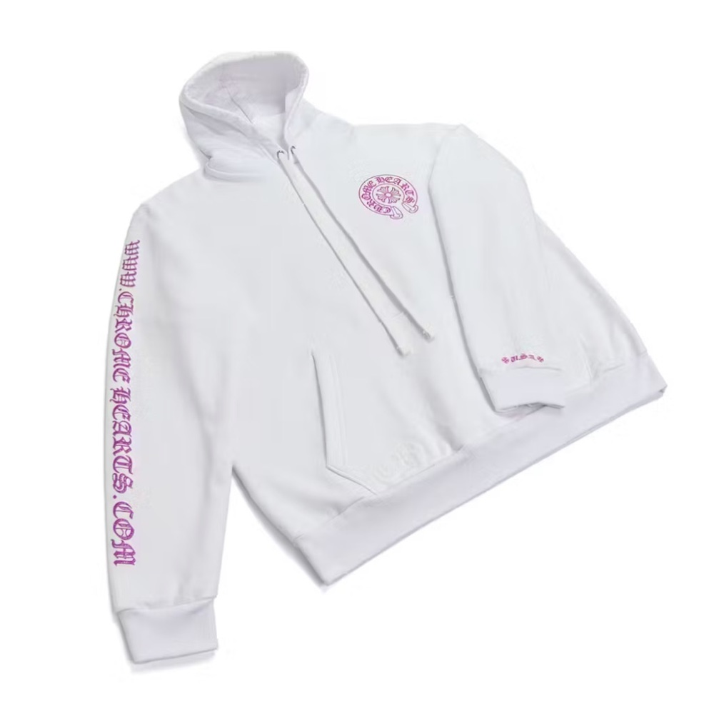 Chrome Hearts white hoodie with purple glitter lettering. Brand new